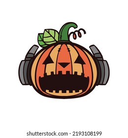 Vector illustration Hand drawn of Pumkin with headset.