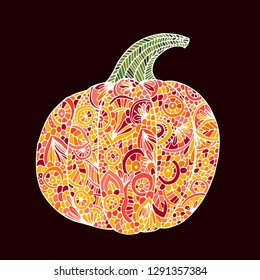 Vector illustration of hand drawn pumpkin. Thanksgiving pumpkin with doodle elements