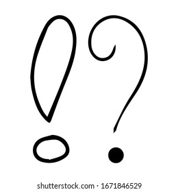 Vector illustration Hand drawn question mark and exclamation point. Question mark and exclamation point isolated on white.