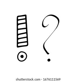 Ilustración vectorial Marca de interrogación dibujada a mano y signo de exclamación. Punto de interrogación y exclamación aislado en blanco.
