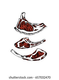 Vector illustration of hand drawn raw meat chops. Hand drawn food illustration. Beautiful design elements, charcoal drawing