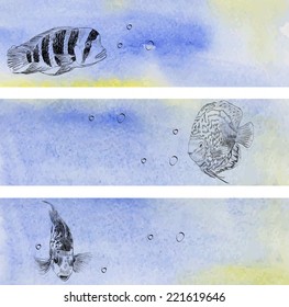 Vector illustration with hand drawn realistic  fish.