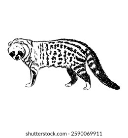 Vector illustration. Hand drawn realistic sketch of asian palm civet or toddy cat.