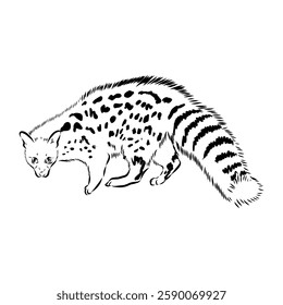 Vector illustration. Hand drawn realistic sketch of asian palm civet or toddy cat.