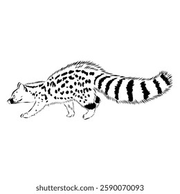 Vector illustration. Hand drawn realistic sketch of asian palm civet or toddy cat.