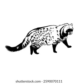 Vector illustration. Hand drawn realistic sketch of asian palm civet or toddy cat.