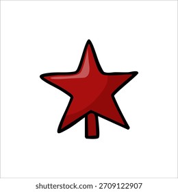 Ilustración vectorial de la estrella roja dibujada a mano del árbol de Navidad en el fondo blanco, feliz año Nuevo