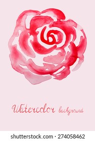Vector illustration of hand drawn red watercolor rose  
