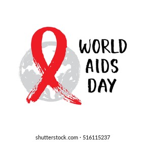 Vector illustration of a hand drawn red ribbon and globe. World AIDS day poster.