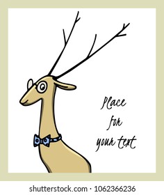 Vector illustration of hand drawn refined deer sitting in pince-nez and bow-tie. Beautiful ink drawing, funnyl illustration