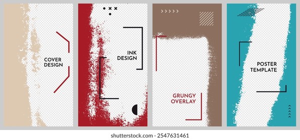 Vector illustration. Hand drawn retro overlay set. Ink brush strokes border set. Graffiti paint messy edge. Element for design flyer, voucher, coupon, wallpaper, vertical photo frame, stories