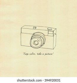 Vector illustration of hand drawn retro camera.