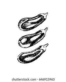 Vector illustration of hand drawn ripe aubergines. Cool vegetable print, charcoal drawing