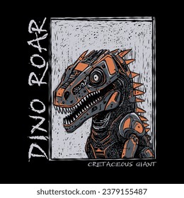 Vector illustration of a hand drawn robot dinosaur and typography 