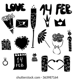 Vector illustration of hand drawn romantic elements.