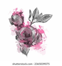 Vector illustration of hand drawn rose flower in pink color,scenic illustration 