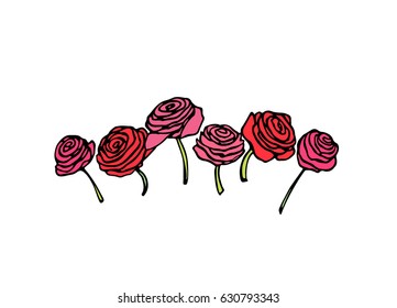 Vector illustration of hand drawn rose buds. Beautiful floral design elements. 