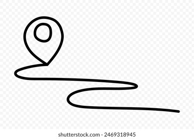 Vector illustration of hand drawn route location icon on transparent background