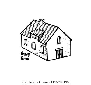 Vector illustration of hand drawn rural house. Beautiful design elements, ink drawing, logo template