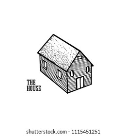 Vector illustration of hand drawn rural house. Beautiful design elements, ink drawing, logo template
