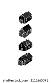 Vector illustration of hand drawn rural houses. Beautiful design elements, ink drawing, logo template