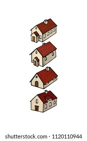 Vector illustration of hand drawn rural houses. Beautiful design elements, ink drawing, logo template