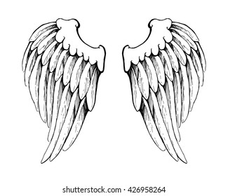 Vector illustration hand drawn rustic wings. Boho style illustration