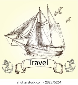 The vector illustration "hand drawn sailboat" for design