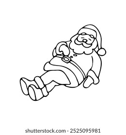 Vector illustration
hand drawn Santa Claus lying on his back. Drawing of Santa in cartoon style. New Year's decor, holiday illustration.