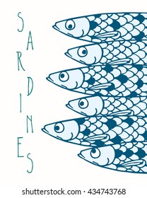 Vector illustration of hand drawn sardines. Advertising, menu or packaging cool design elements.