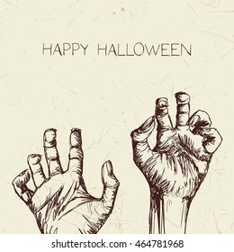 Vector Illustration of Hand Drawn Scary Zombie Hands