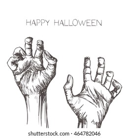 Vector Illustration of Hand Drawn Scary Zombie Hands