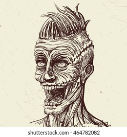 Vector Illustration of a Hand Drawn Scary Zombie Character