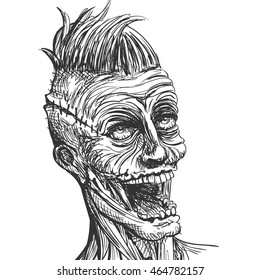 Vector Illustration of a Hand Drawn Scary Zombie Character