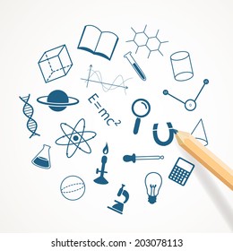 Vector Illustration of Hand Drawn Science Icons