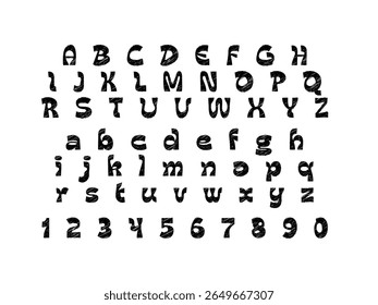 Vector illustration of hand drawn scribble style kid typeface with chalk numbers and letters for playful educational posters, children’s books, or creative school design.