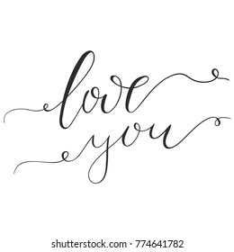 Vector illustration of hand drawn script lettering Love You