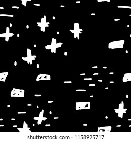Vector illustration of hand drawn seamless pattern with crosses and rectangles.