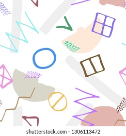 Vector illustration of hand drawn seamless pattern. Abstract colorful elements. For textile, wallpaper, card or wrapping paper.