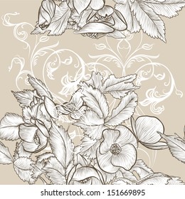 Vector illustration with hand drawn seamless  floral pattern for design 