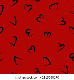 Ilustración vectorial. Patrón de corazones sin fisuras dibujado a mano. Fondo en estilo doodle, tinta. Día de San Valentín, Día de la Madre, tarjeta de saludo, papel pintado o diseño de envoltura de regalo.