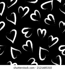 Vector illustration. Hand drawn seamless pattern of hearts. Background in doodle style, ink. Valentine's Day, Mother's Day, greeting card, wallpaper or gift wrapping design.