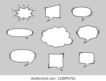 Vector illustration of hand drawn set of speech bubbles isolated on gray background.
