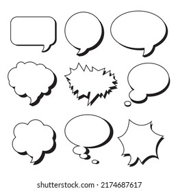 Vector illustration of hand drawn set of speech bubbles isolated on gray background