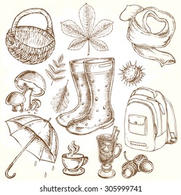 The vector illustration "hand drawn set autumn" for design