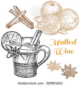 The vector illustration "hand drawn set mulled wine collection" for design