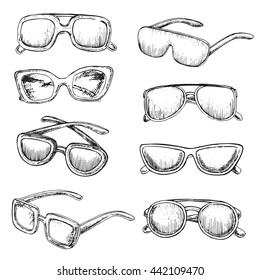 The vector illustration "hand drawn set sunglasses" for design