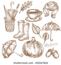 The vector illustration "hand drawn set autumn" for design