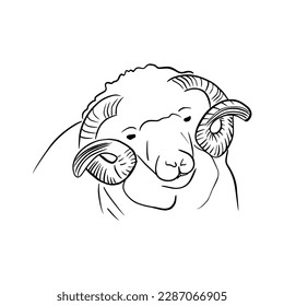 Vector illustration hand drawn silhouette of a ram, line art