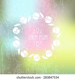 vector illustration of hand drawn silhouette floral wreath on textured colorful background in flat design style as a template for design of invitations, personal cards, prints, decorations, patterns